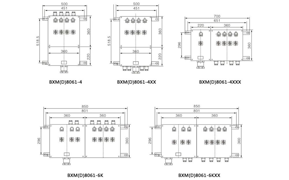 BXM（D）8061動(dòng)力照明防腐防爆配電箱外形及安裝尺寸舉例